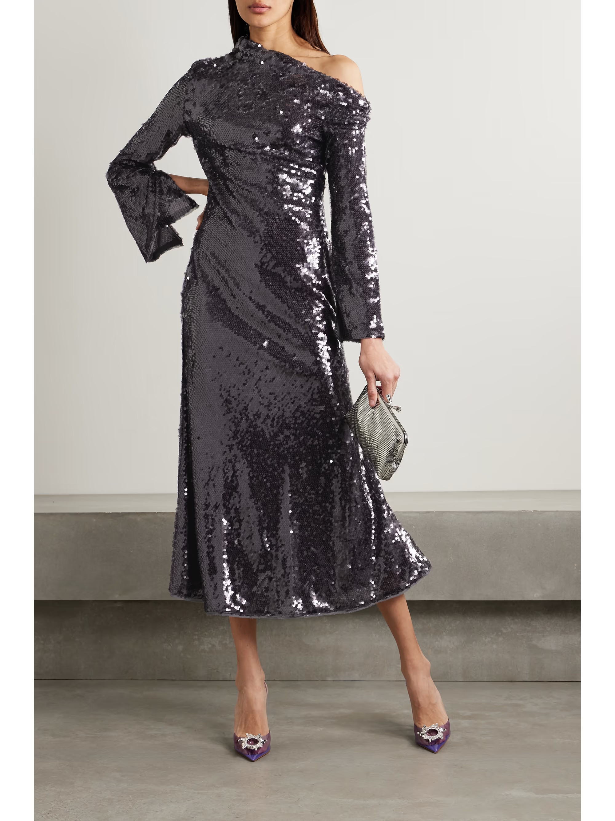 Asymmetric sequined mesh midi dress | NET-A-PORTER (UK & EU)