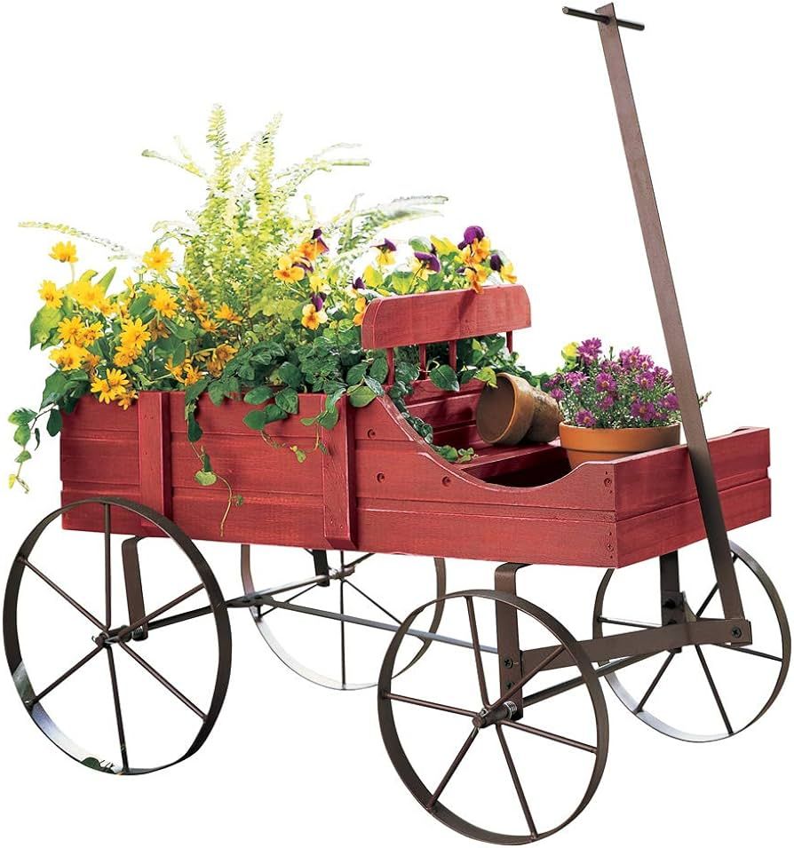 Collections Etc Amish Wagon Decorative Indoor/Outdoor Garden Backyard Planter, Red | Amazon (US)
