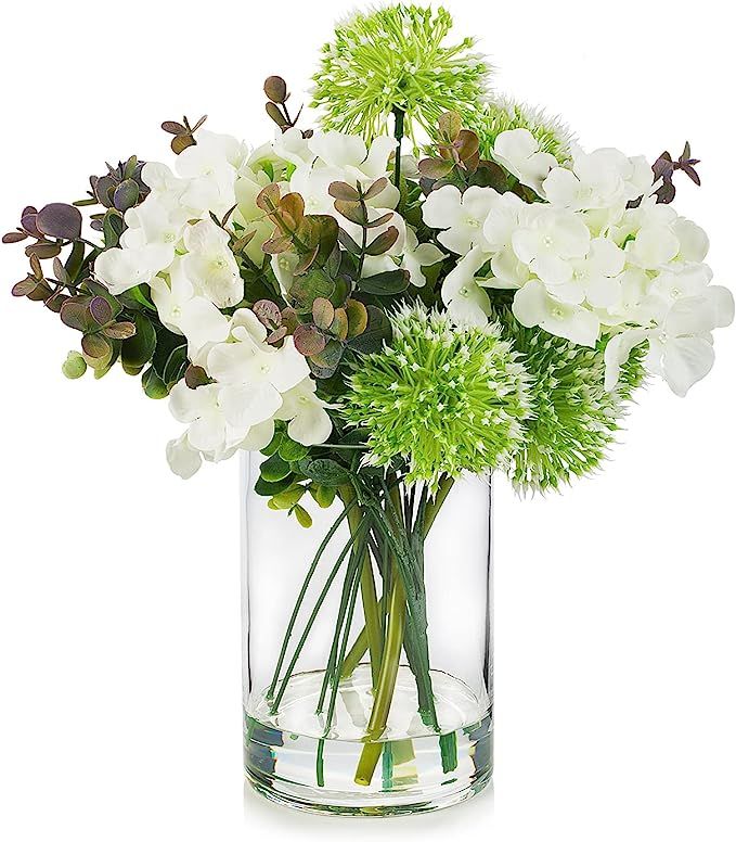 Enova Floral Artificial Hydrangea Silk Flower Arrangement with Vase, Fake Flower Arrangement in V... | Amazon (US)