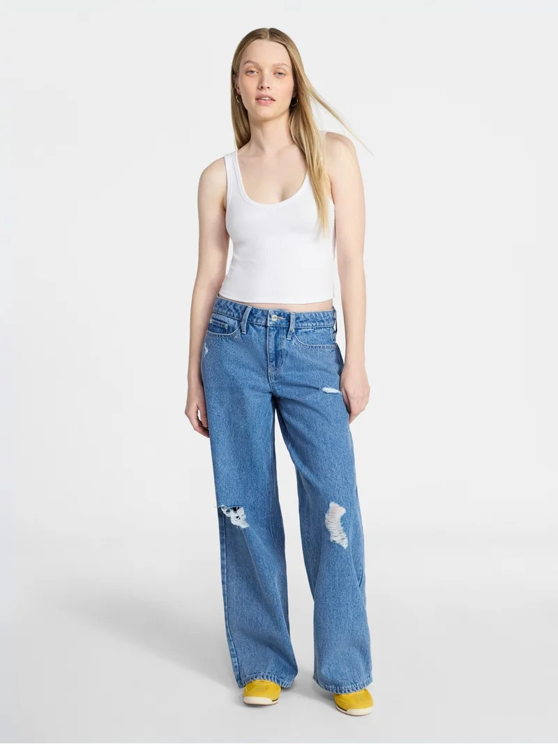 No Boundaries Low Rise Baggy Wide Leg Jeans, Women's 00-20 | Walmart (US)