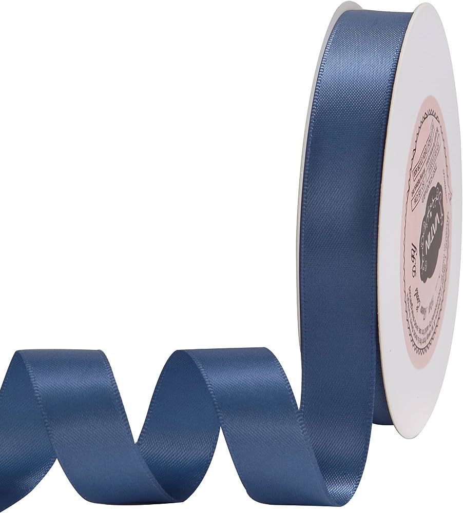 VATIN 5/8 inch Double Faced Polyester Dusty Blue Satin Ribbon -Continuous 25 Yard Spool, Perfect ... | Amazon (US)