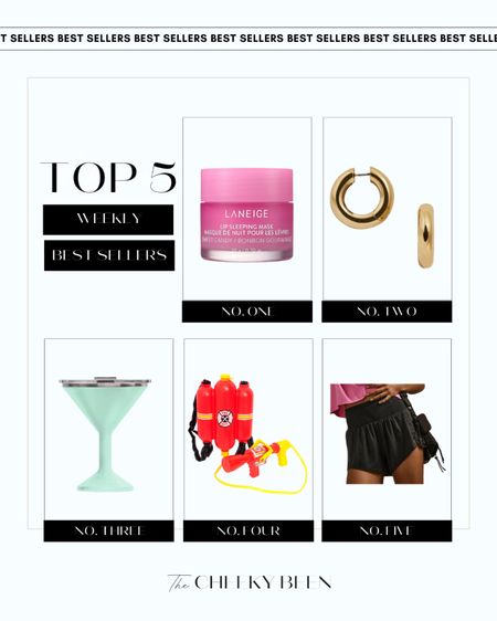 Here is your top 5 weekly best sellers! These gold hoop earrings from Nordstrom made it back on the list, love this Laneige sleeping lip mask for those day when the summer heat dries your lip out, this kids firefighter water blaster has been a hit so far, these martini tumblers with lids are perfect for the pool or beach, and these shorts are great for a workout or casual wear! 

#LTKBeauty #LTKKids #LTKStyleTip