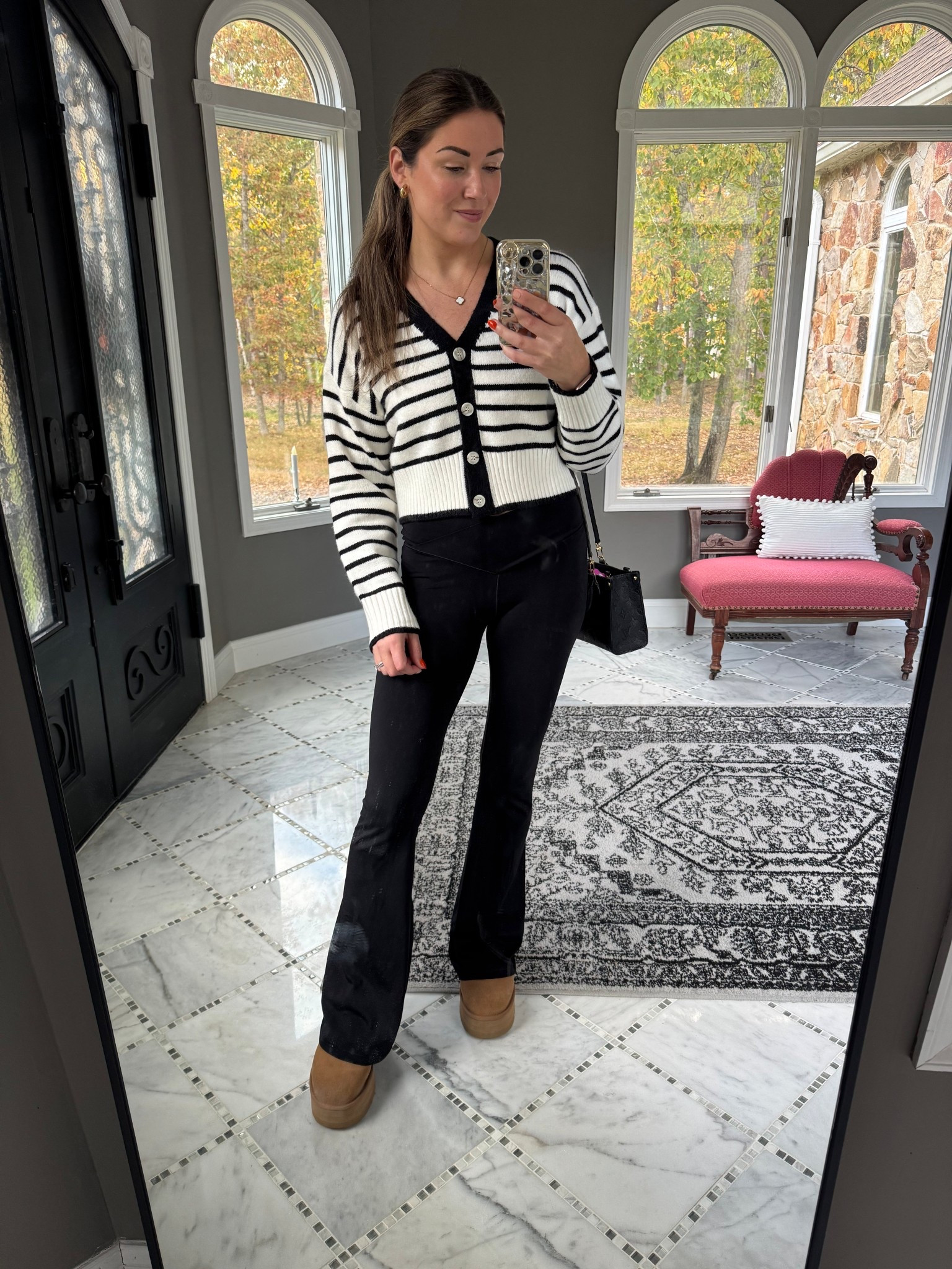 Ootd, casual ootd, mom outfit, flare leggings, cropped cardigan, cropped sweater, black and white sweater, black leggings, everyday outfits, running errands outfit, school drop off outfit, outfit ideas, millennial mom, over 30 style, millennial style, leggings outfit, neutral style, aesthetic style  

#LTKFindsUnder50 #LTKStyleTip