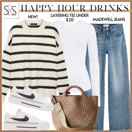 This striped crewneck sweater with jeans and Nike sneakers is a great outfit for work socials and winter holiday parties!

#LTKover40 #LTKHoliday #LTKSeasonal