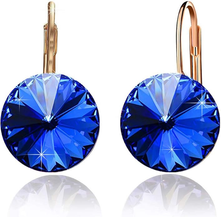 Austrian Crystal Round Drop Earrings for Women 14K Gold Plated Hypoallergenic Leverback Hoop Earr... | Amazon (US)