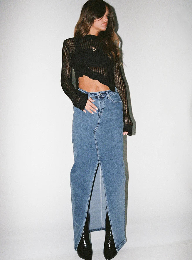 Batkins Maxi Skirt Dark Wash Denim | Princess Polly US