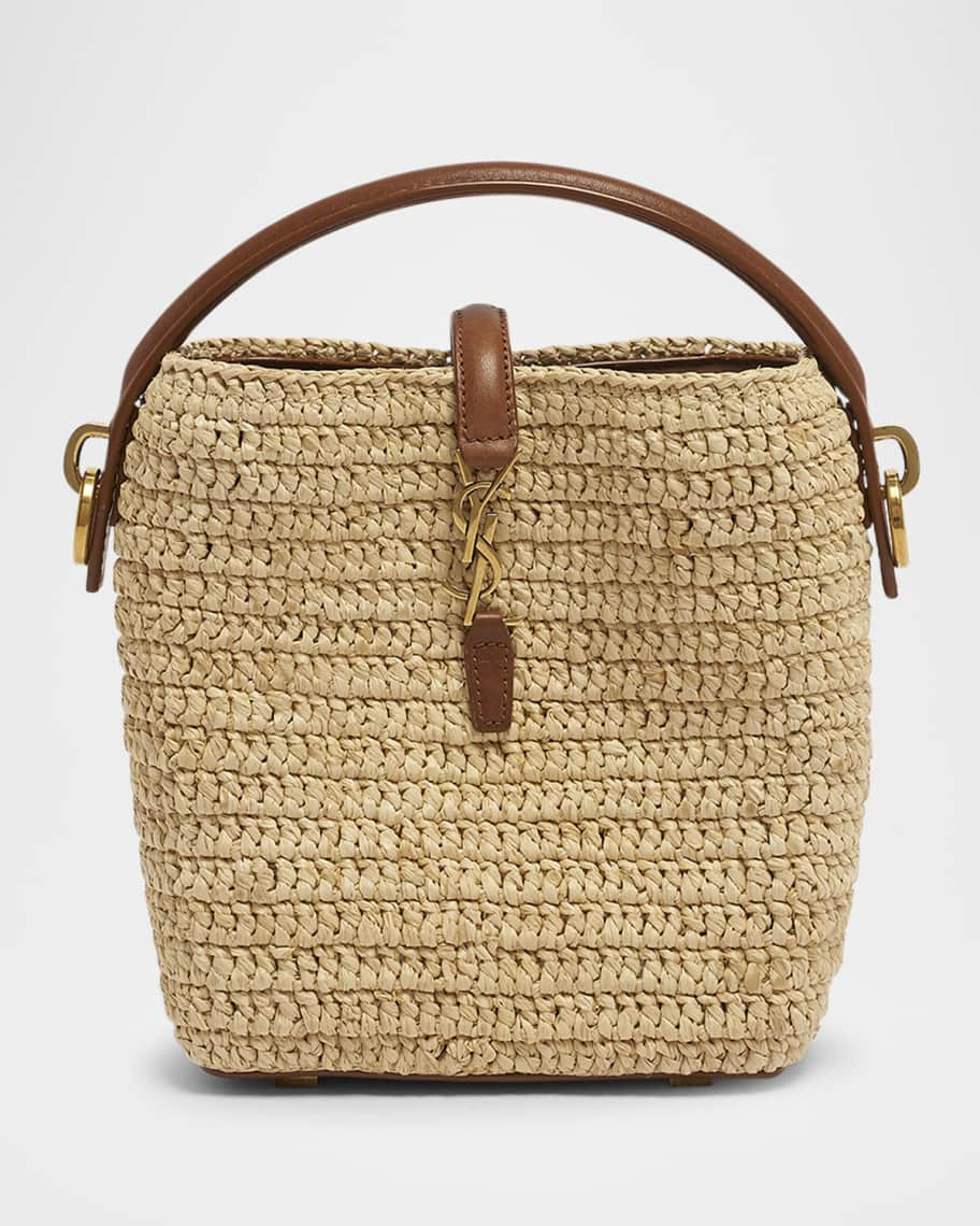 Saint Laurent Le 37 Mini YSL Bucket Bag in Raffia and Leather | Neiman Marcus
