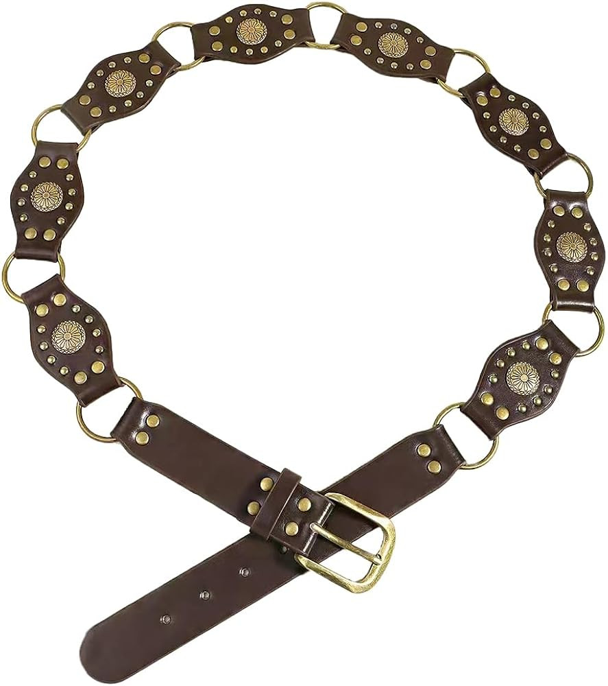Wide Boho Disc Belts for Women Vintage Western Cowgirls Belt Oval Concho Leather Country Belt Y2K... | Amazon (US)