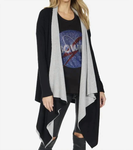 Tamar 2 Tone Open Cardigan In Black/grey | Shop Simon