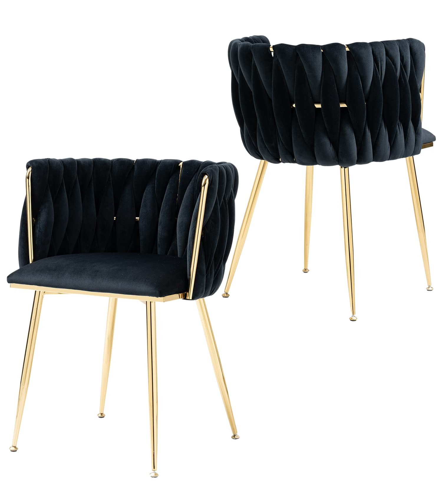 Nrizc Woven Dining Chairs Set of 2, Velvet Upholstered Dining Chairs with Gold Metal Legs, Modern... | Amazon (US)