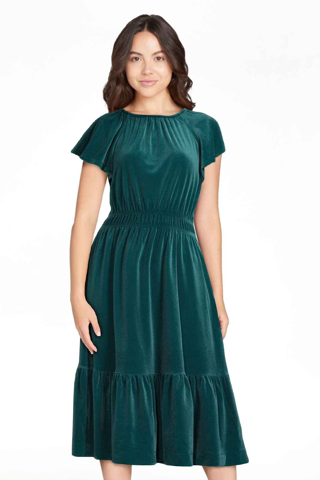 Time and Tru Women's Velvet Flutter Sleeve Dress, Sizes XS-XXXL | Walmart (US)