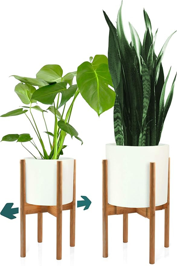 Fox & Fern Mid Century Plant Stand - Bamboo Adjustable Planter 8"- 12" Inch – EXCLUDING White C... | Amazon (US)