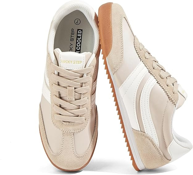 LUCKY STEP Women's Thin Retro Slim Tennis Sneakers | Lightweight| Thin Sole Lace Up | Fashion Cla... | Amazon (US)