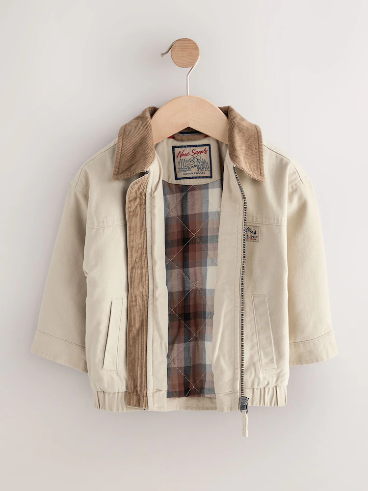Cream/Brown Cord Collar Canvas Bomber Jacket (3mths-7yrs) | Next US