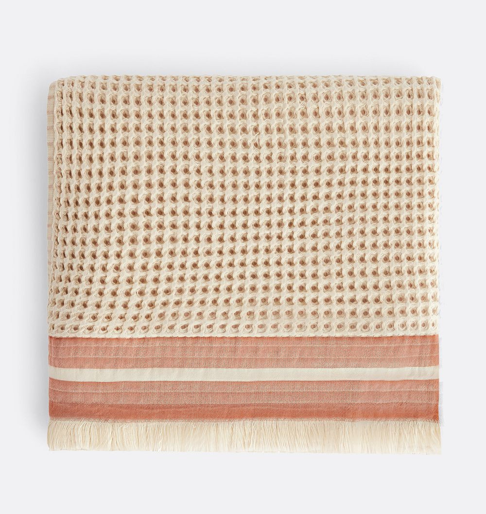 Waffle Knit Organic Cotton Towel, Bath Towel - Natural and Terracotta | Rejuvenation