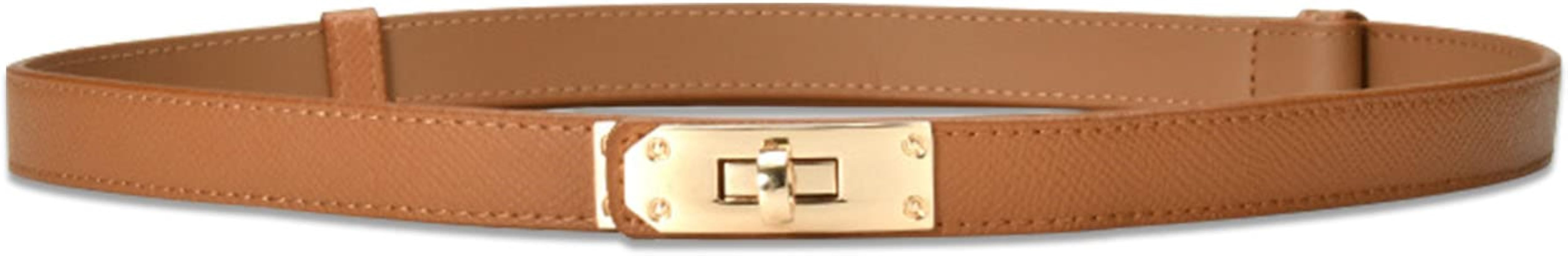 LumiSyne Women Skinny Leather Belt Solid Color Alloy Turn Lock Adjustable Waistband Thin Waist Be... | Amazon (US)