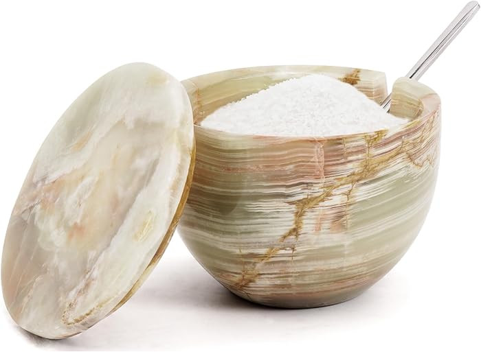 MARBLOUS KRAFTS Salt Cellar with Lid and Spoon Green Onyx 4.7 oz Marble Salt Holder for Counterto... | Amazon (US)