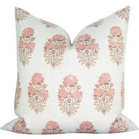 Lisa Fine Designer Pillow Cover // Mughal Flower in Coral Pink Blush Peach Throw Pillows Farmhouse Floral | Etsy (US)