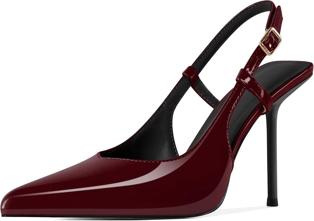 Soireelady Women's Slingback Heels Pointed Toe High Stiletto Heels Stretch Slip on Backless Paten... | Amazon (US)