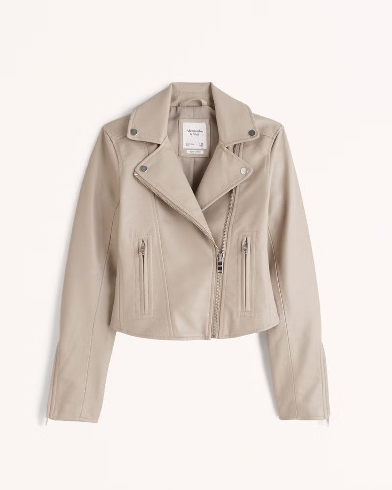 Vegan Leather Moto Jacket Taupe Jacket Jackets Taupe Biker Jacket Abercrombie Outfit | Abercrombie & Fitch (US)