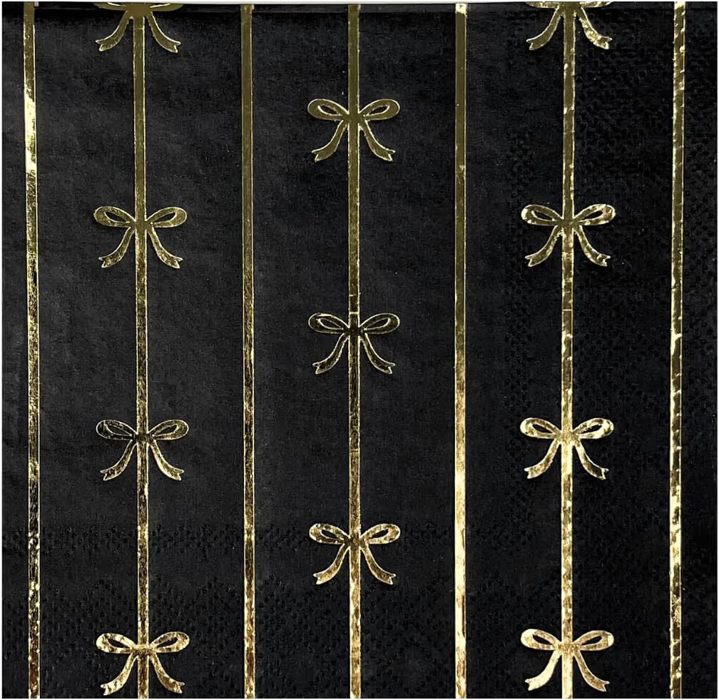 Bonjour Fête Black & Gold Bow Small Party Paper Napkins | 3-Ply Fancy Napkins for New Year’s |... | Amazon (US)