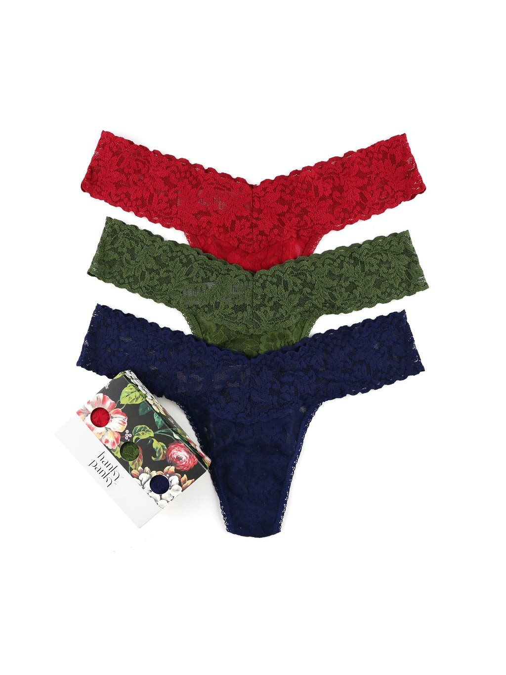 3 Pack Petite Size Signature Lace Thongs in Printed Box | Hanky Panky