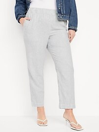 High-Waisted Linen-Blend Straight Pants | Old Navy (US)