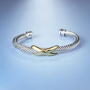 UNY Jewel Bracelet Designer Brand Inspired Women Jewelry 4.5mm Thin Twisted Cable Wire Bangle Gem... | Amazon (US)