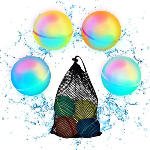 RNSSEZ Light Up Reusable Water Balloons Magnetic Self-Sealing Silicone Water Balloons for Kids Adults Summer Fun Party Pool Fun Beach Toys With LED Light (4PCS) | Amazon (US)
