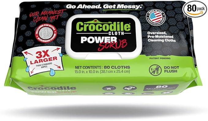 Crocodile Cloth PowerSCRUB Cleaning Wipes – 80 (15" x 10") Dual-Surface Cloths, Heavy-Duty, Moi... | Amazon (US)