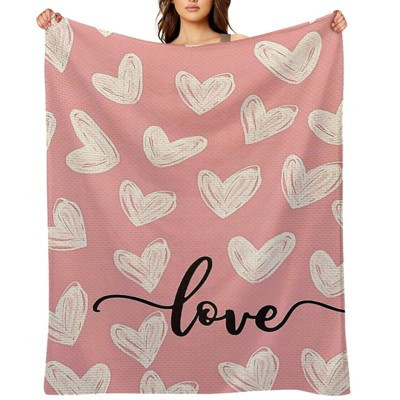Valentine's Day Throw Blanket - Pink White Hand-Drawn Hearts Love, Ultra Soft Anti-Pilling for Bed & Gifting | Target