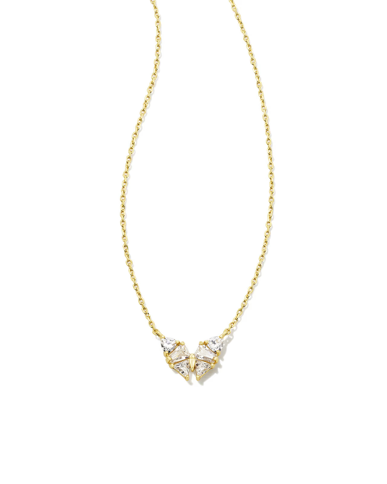 Blair Gold Butterfly Small Short Pendant Necklace in White Crystal | Kendra Scott