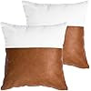 HOMFINER Faux Leather and 100% Cotton Decorative Throw Pillow Covers for Couch Bed Sofa, 18 x 18 ... | Amazon (US)