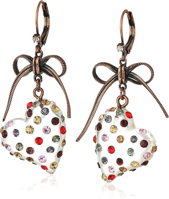 Betsey Johnson Stone Lucite Heart Drop Earrings | Amazon (US)