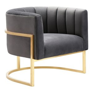 TOV Furniture Magnolia 16.5" Transitional Velvet Accent Chair in Gray/Gold | Cymax