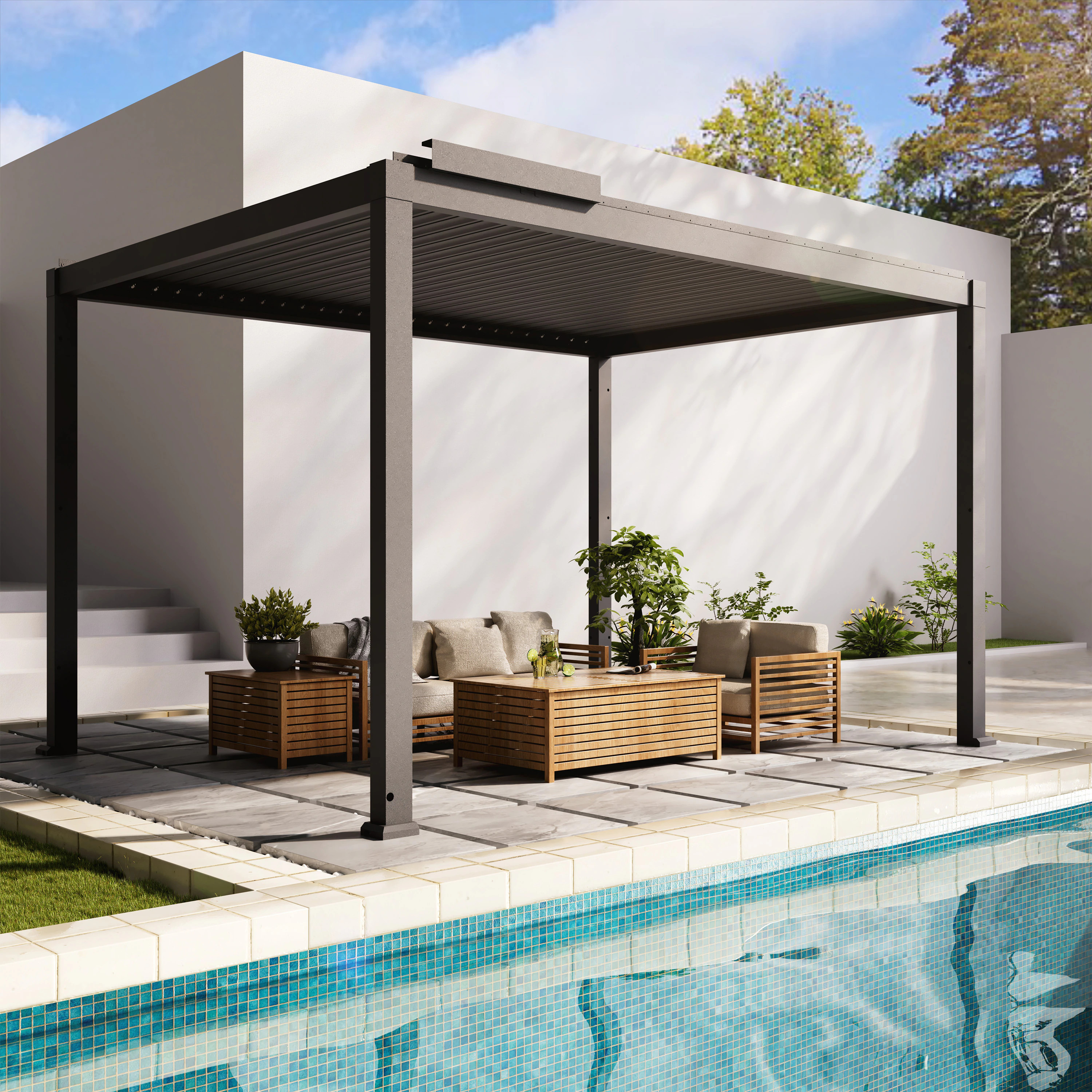 Mondawe Electric Pergolas 10-ft W x 13-ft L x 8-ft 2-in H Gray Metal Freestanding Pergola with Canopy Large | MO-0605878RGB | Lowe's