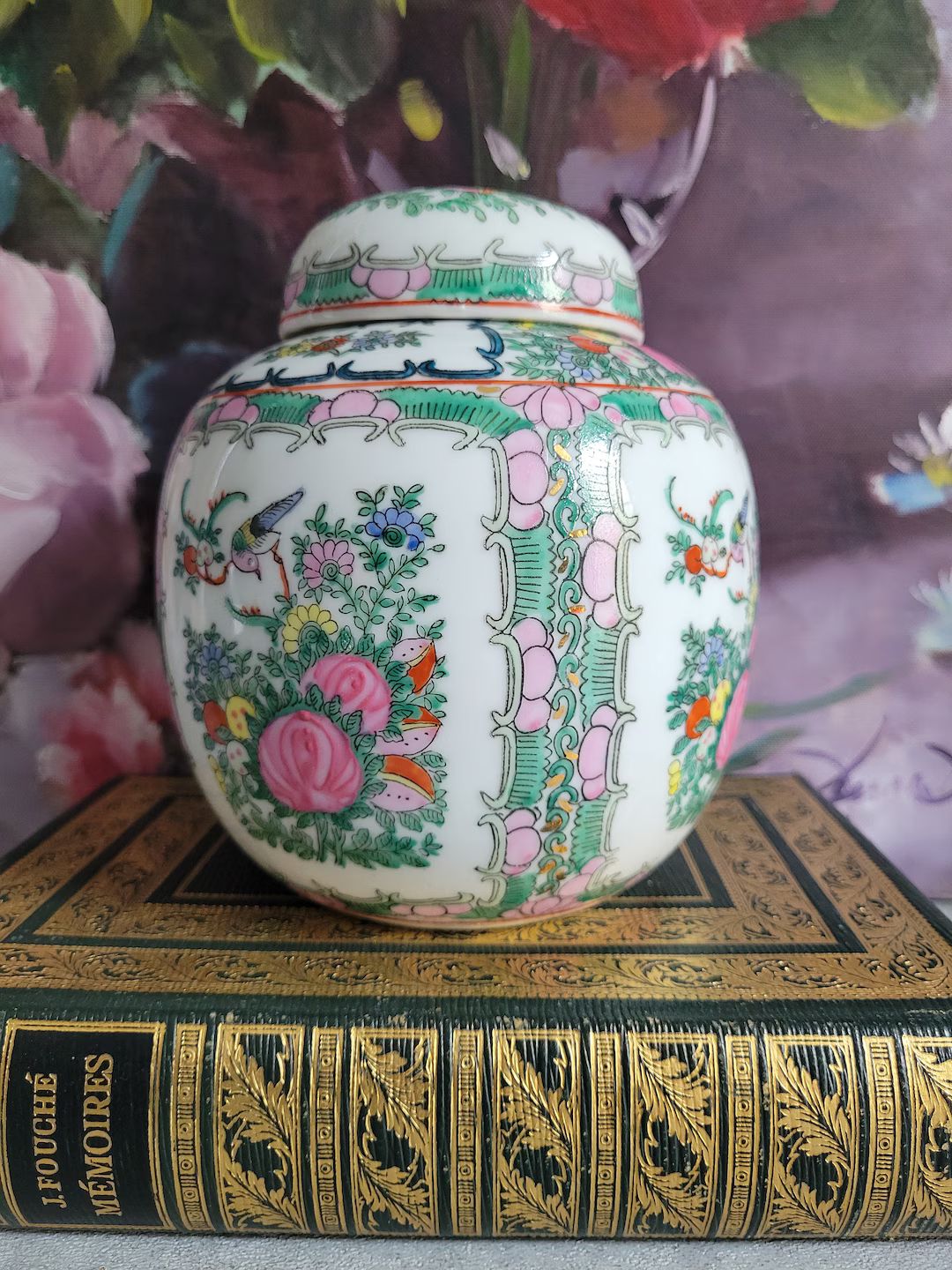 Vintage Rose Immortal Ginger Jar Oriental Porcelain Pink Green Floral Jar, Made in China, Famille... | Etsy (US)