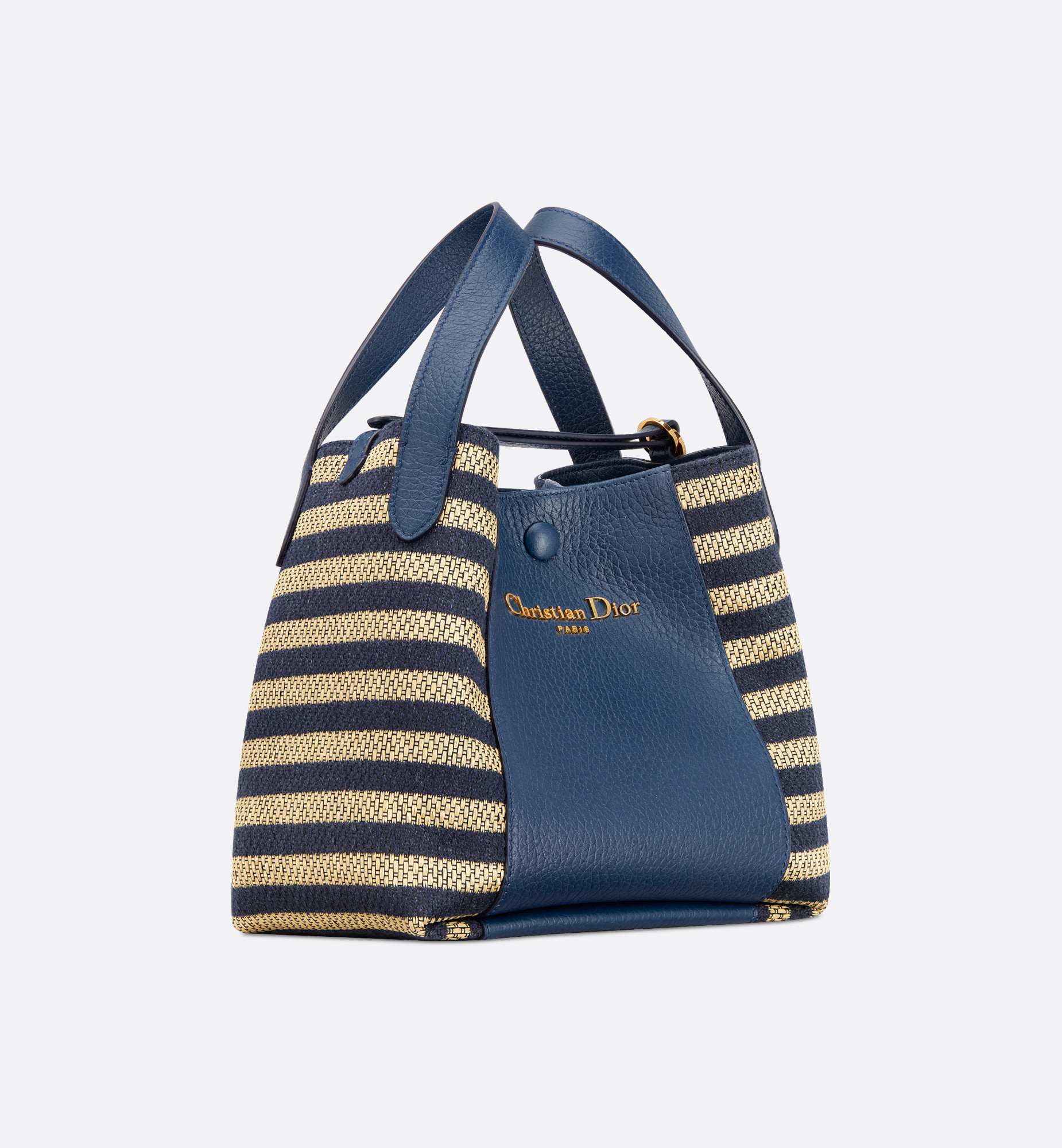 Dioriviera Small Signature Bucket Bag Grained Calfskin and Raffia with Blue D-Stripes Motif | DIO... | Christian Dior Parfums UK