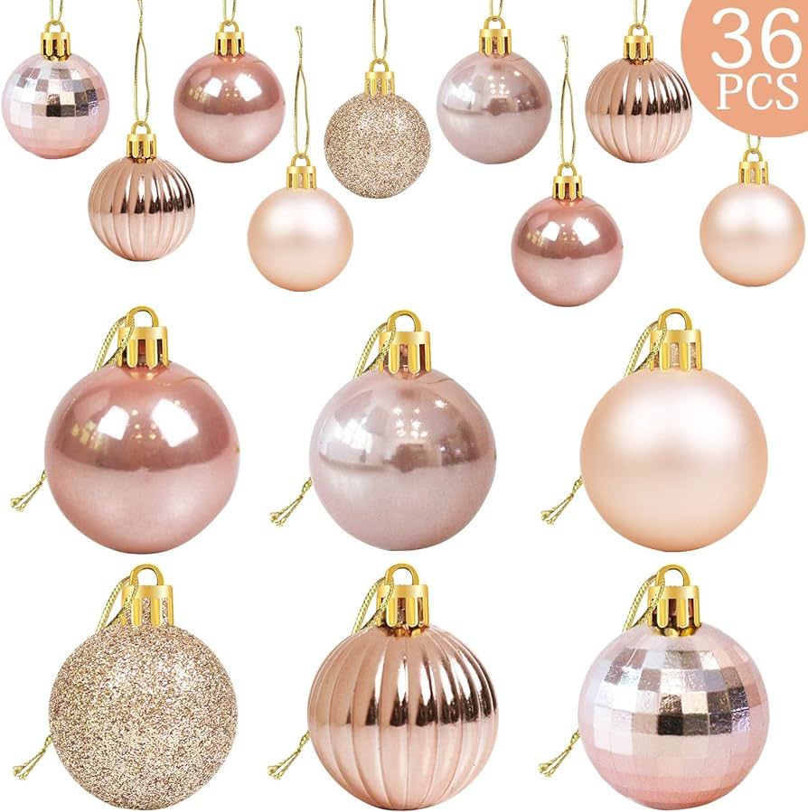 36Pcs Rose Gold Christmas Balls Ornaments for Xmas Tree - Christmas Tree Ornaments - Christmas De... | Amazon (US)