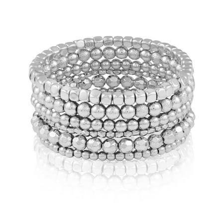 Time and Tru Women's Gold Tone Beaded Stretch Bracelet Set, 6-Piece | Walmart (US)