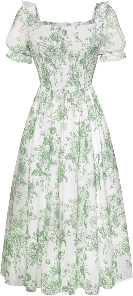 Scarlet Darkness Floral Dress for Women Summer Puff Sleeve Square Neck A Line Flowy Wedding Guest... | Amazon (US)