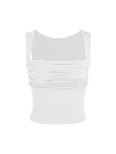 CIDER Women Tank Tops Ruched Square Neck Sleeveless Going Out Cute Crop Top Trendy White | Amazon (US)