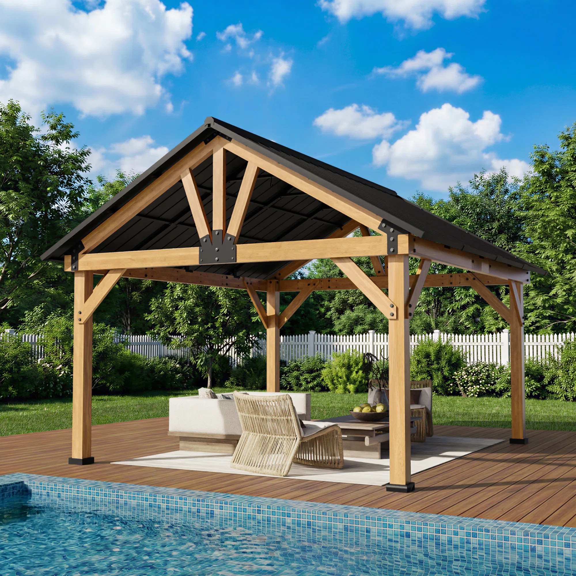 15 Ft. W x 13 Ft. D Solid Wood Hardtop Patio Gazebo | Wayfair North America