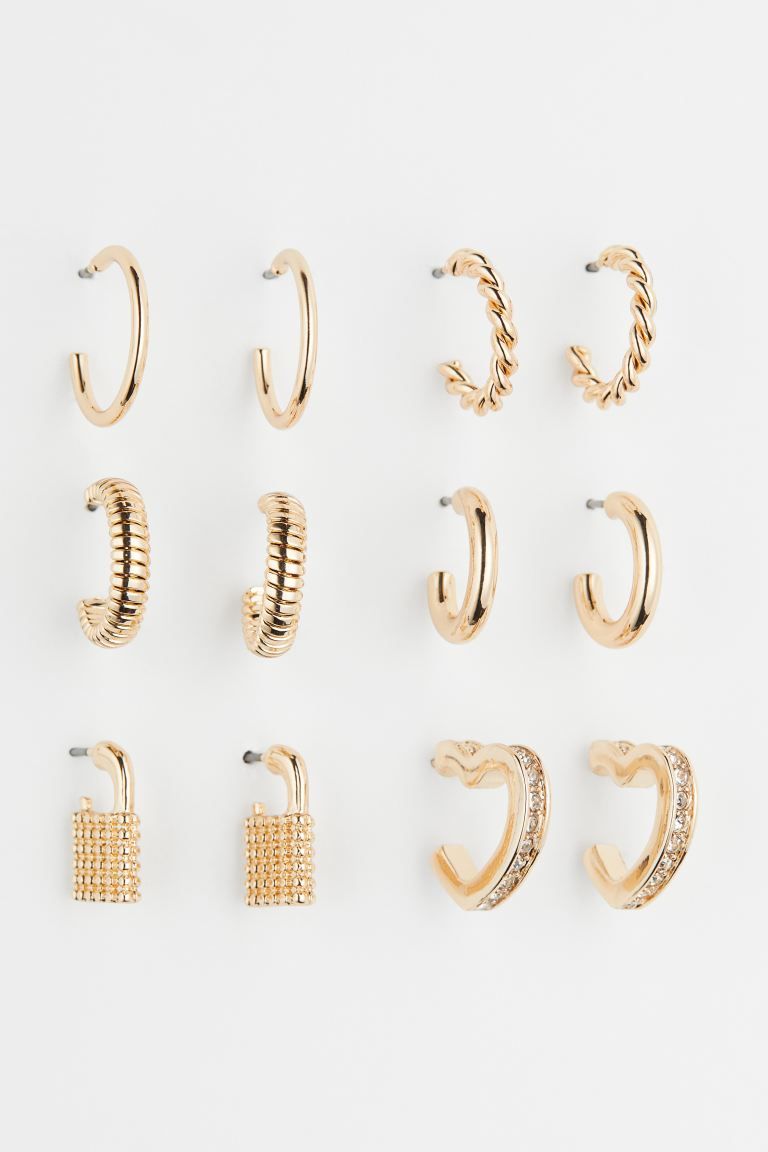 New ArrivalMetal hoop earrings in various designs, one pair with rhinestones.Pieces/Pairs6Composi... | H&M (US + CA)