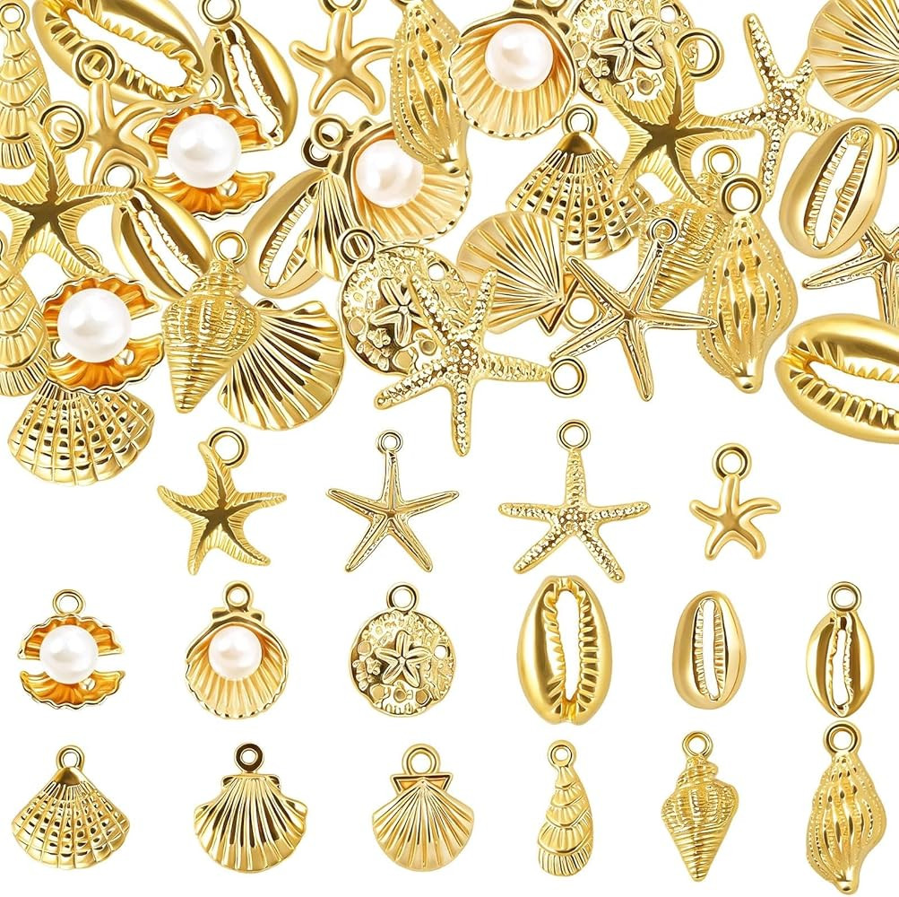 BLMHTWO 32Pcs Beach Charms, Ocean Theme Charms, Starfish, Seashells and Conches Charm for Beach S... | Amazon (US)