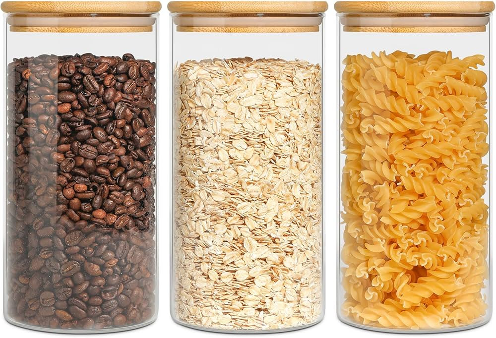 ComSaf Glass Storage Jars with Lids 900ML Set of 3 - High Borosilicate Glass Airtight Kitchen Foo... | Amazon (UK)