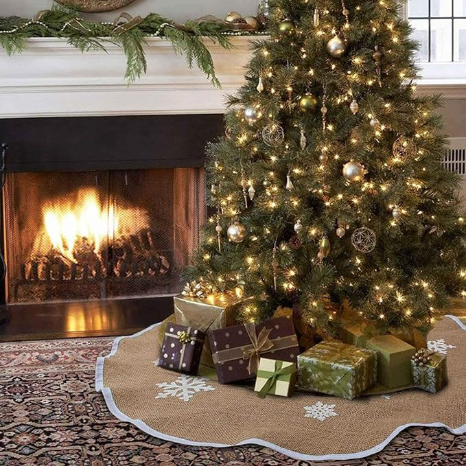 Aytai Christmas Tree Skirt 48 Inch Rustic Tree Skirts White Snowflake Printed Christmas Decoratio... | Amazon (US)