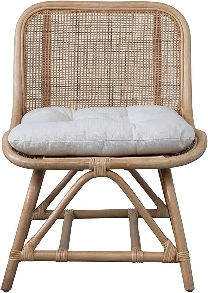 Creative Co-Op Hand-Woven Rattan Chair with Cushion Stool, 24" L x 30" W x 31" H, Natural | Amazon (US)