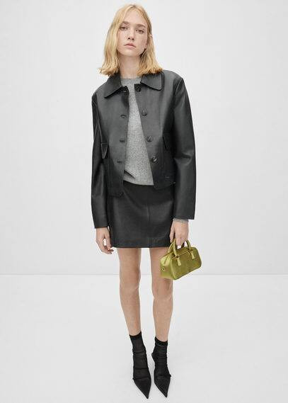 100% leather jacket with buttons black - Woman - M - MANGO | MANGO (UK)