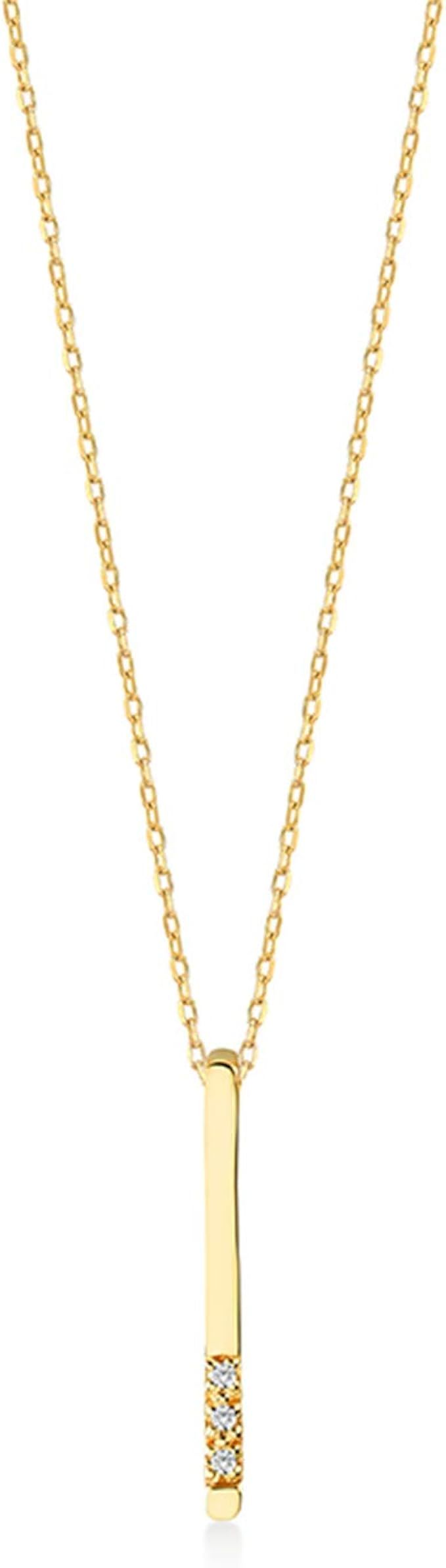 Gelin 14k Solid Gold 0,01 ct Genuine Diamond Vertical Bar Pendant Chain Necklace for Women, 18" -... | Amazon (US)